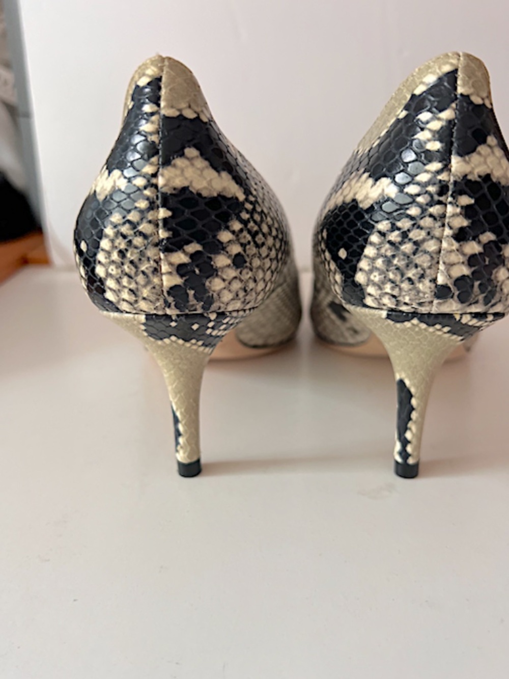 Jimmy Choo Beige/Black Python Embossed Leather Romy Pumps - Picture 13 of 13